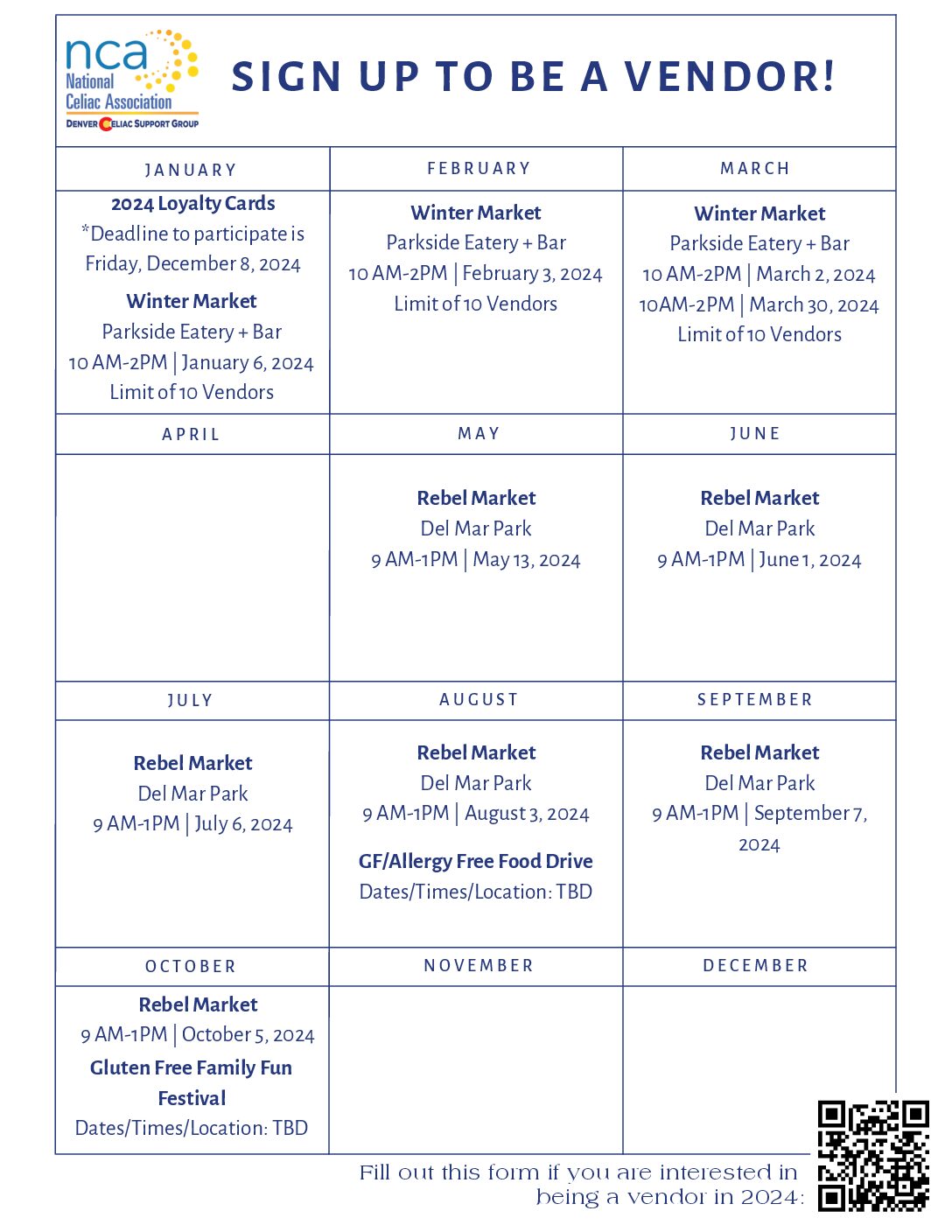 Attention Vendors and Sponsors! 2024 Events Calendar